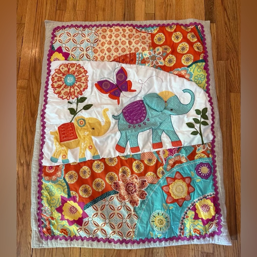 Colorful Elephant Patchwork Baby Quilt - comforter and crib bumper